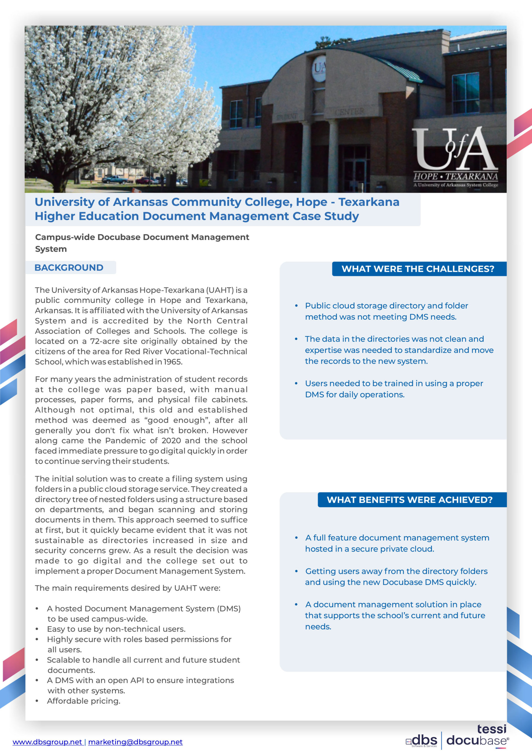 University of Arkansas Community College, Hope – Texarkana, Higher Education Document Management Case Study